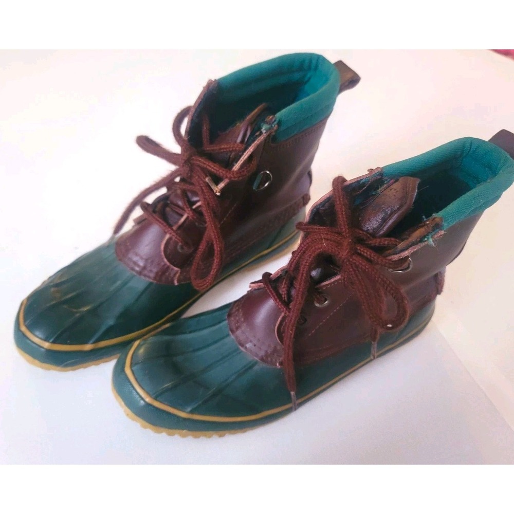 Vintage 80s Sporto Duck Boots Womens Size 6 Green Brown Lace Up Rain Boots